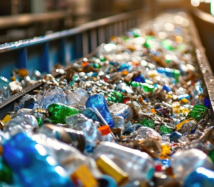 Glass on a conveyor in a recycling facility